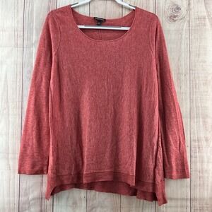 Eileen Fisher Sweater Merino Wool‎ Alpaca Blend Sz L Boxy Fit High-Low Hem Red